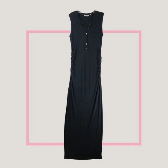 Athleta Navy Ribbed Henley Maxi Dress Size S Sleeveless - Picture 1 of 14